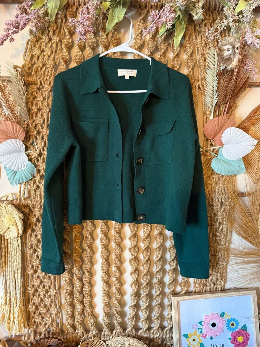 Sézane Betty Cardigan in Green Merino Wool